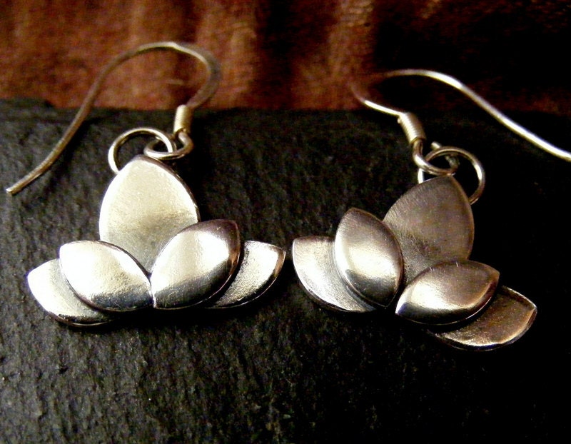 Silver Lotus Flower Dangle Earrings Water Lily Drop Earrings