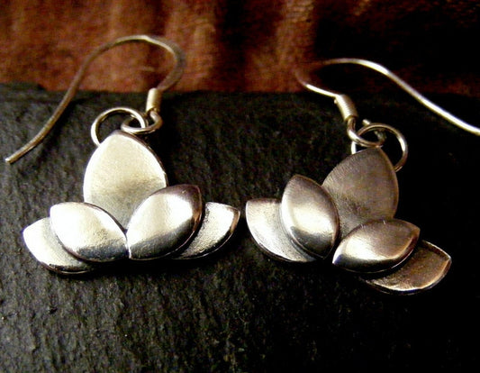Silver Lotus Flower Dangle Earrings Water Lily Drop Earrings