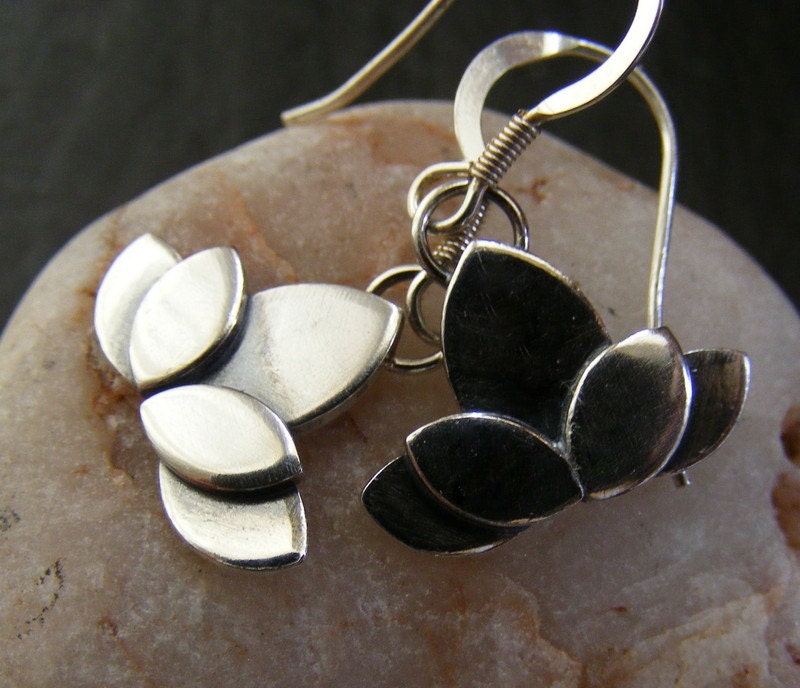 Silver Lotus Flower Dangle Earrings Water Lily Drop Earrings