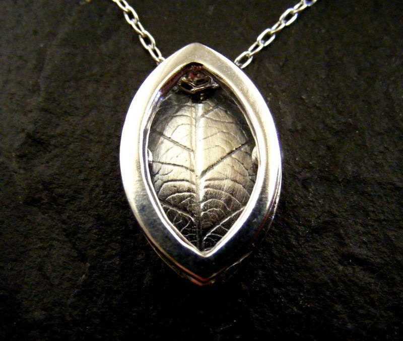 Silver Leaf Pendant shadow box layered and textured necklace with oxidised finish