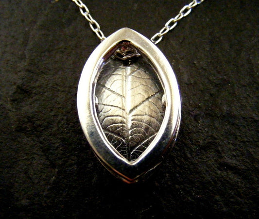 Silver Leaf Pendant shadow box layered and textured necklace with oxidised finish