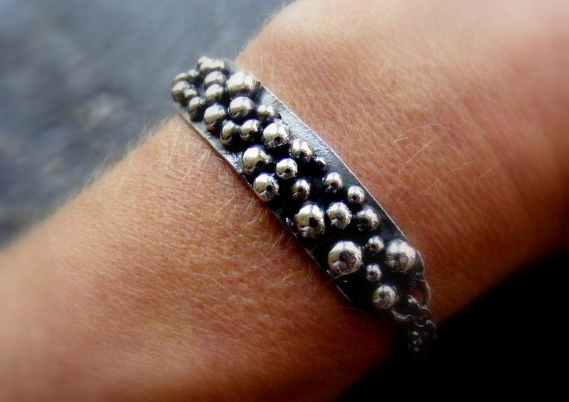 Silver Balls Rustic bracelet with crescent moon charm Oxidised silver bracelet