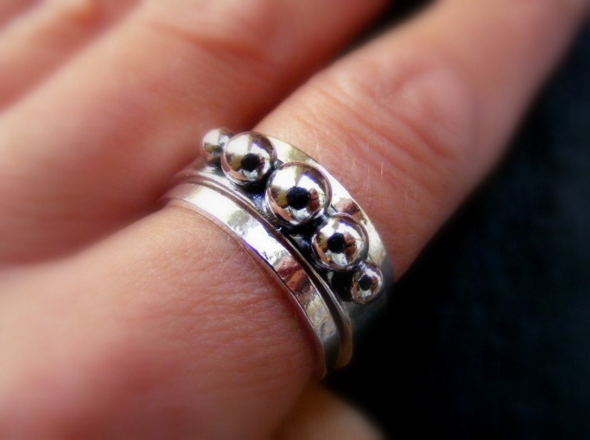 Silver Balls stacking ring set , three stacking rings set