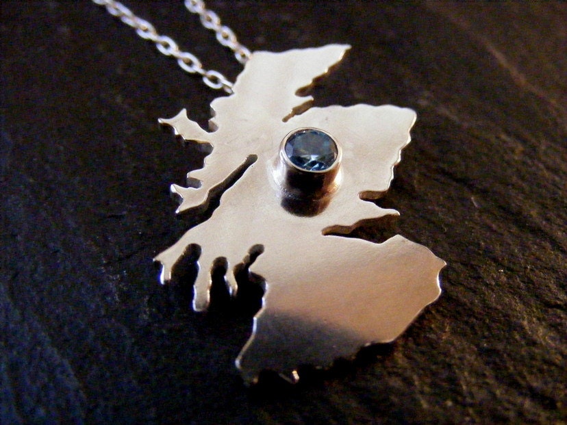Silver Scotland necklace with blue gemstone , Scottish silver pendant