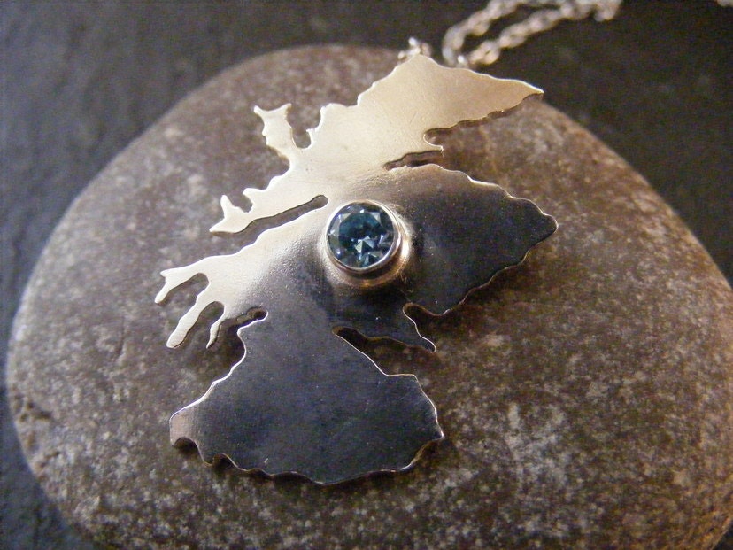 Silver Scotland necklace with blue gemstone , Scottish silver pendant