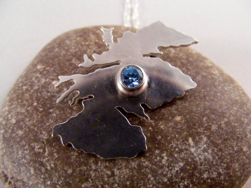 Silver Scotland necklace with blue gemstone , Scottish silver pendant
