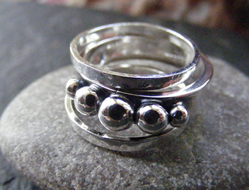 Silver Balls stacking ring set , three stacking rings set