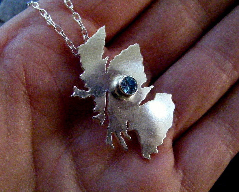 Silver Scotland necklace with blue gemstone , Scottish silver pendant