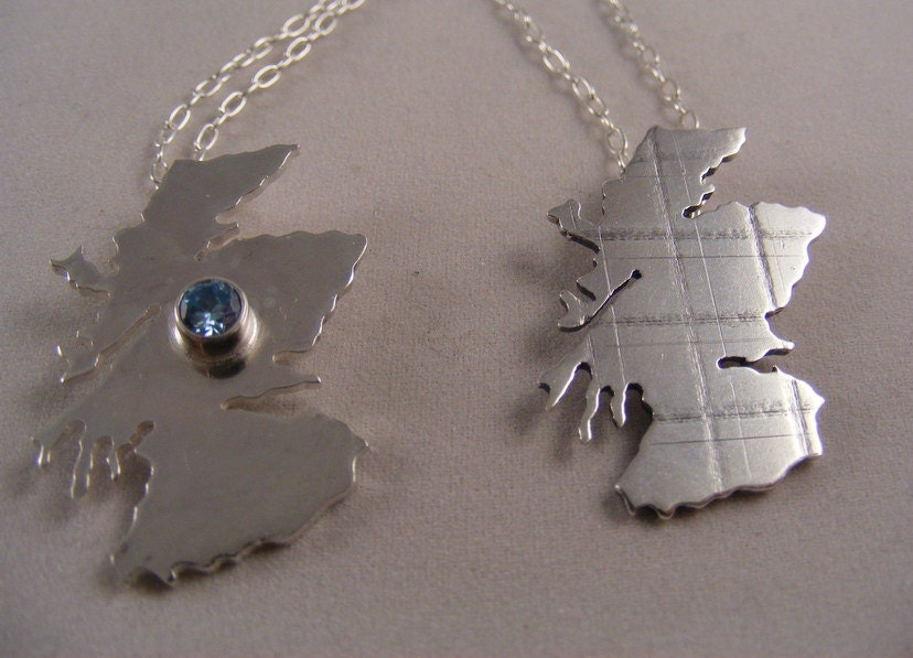 Silver Scotland necklace with blue gemstone , Scottish silver pendant