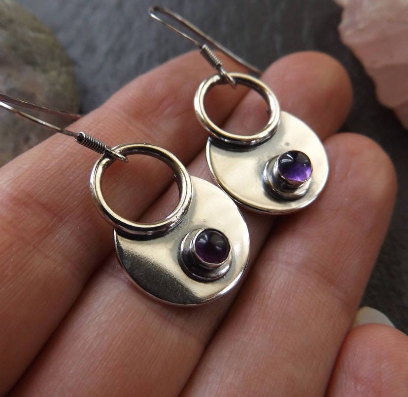 Silver Moon Gypsy Dangle earring with Amethyst Gemstone