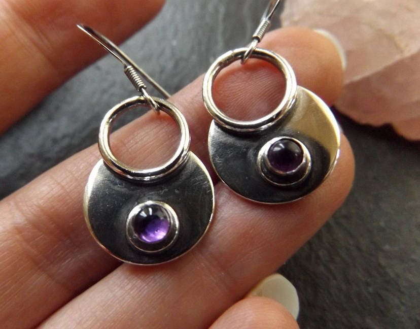 Silver Moon Gypsy Dangle earring with Amethyst Gemstone