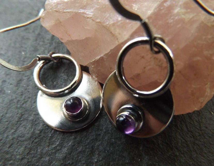 Silver Moon Gypsy Dangle earring with Amethyst Gemstone