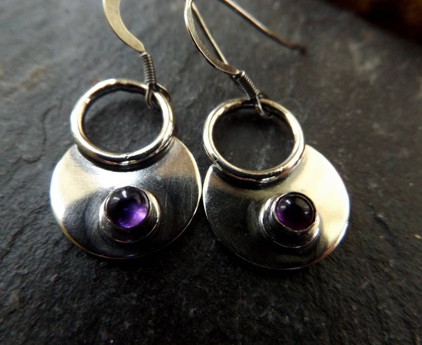 Silver Moon Gypsy Dangle earring with Amethyst Gemstone