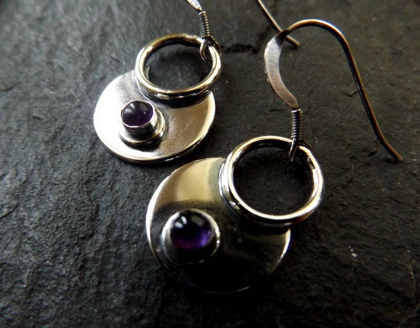 Silver Moon Gypsy Dangle earring with Amethyst Gemstone