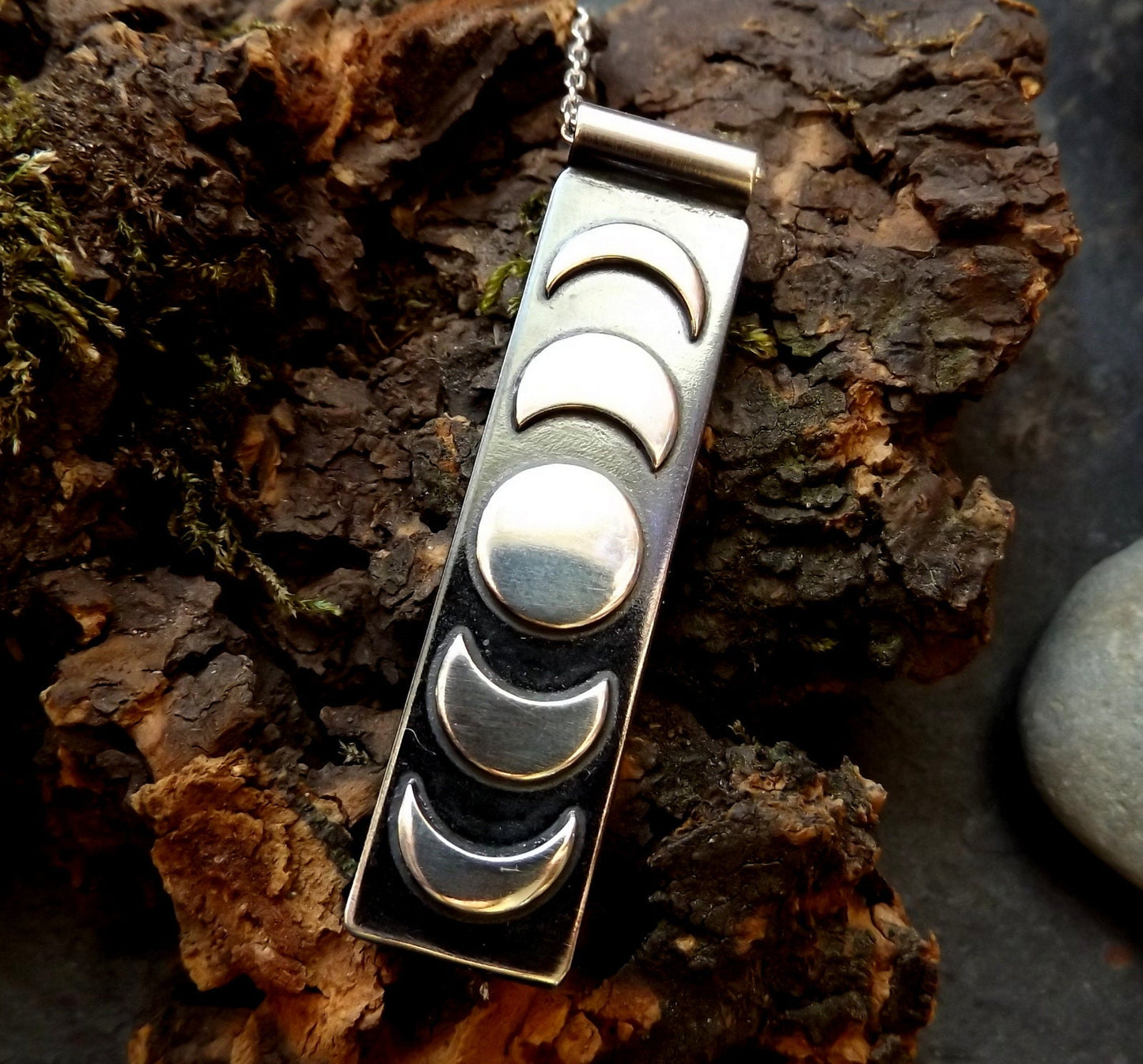 Silver moon phase bar Pendant Necklace  Celestial moon necklace