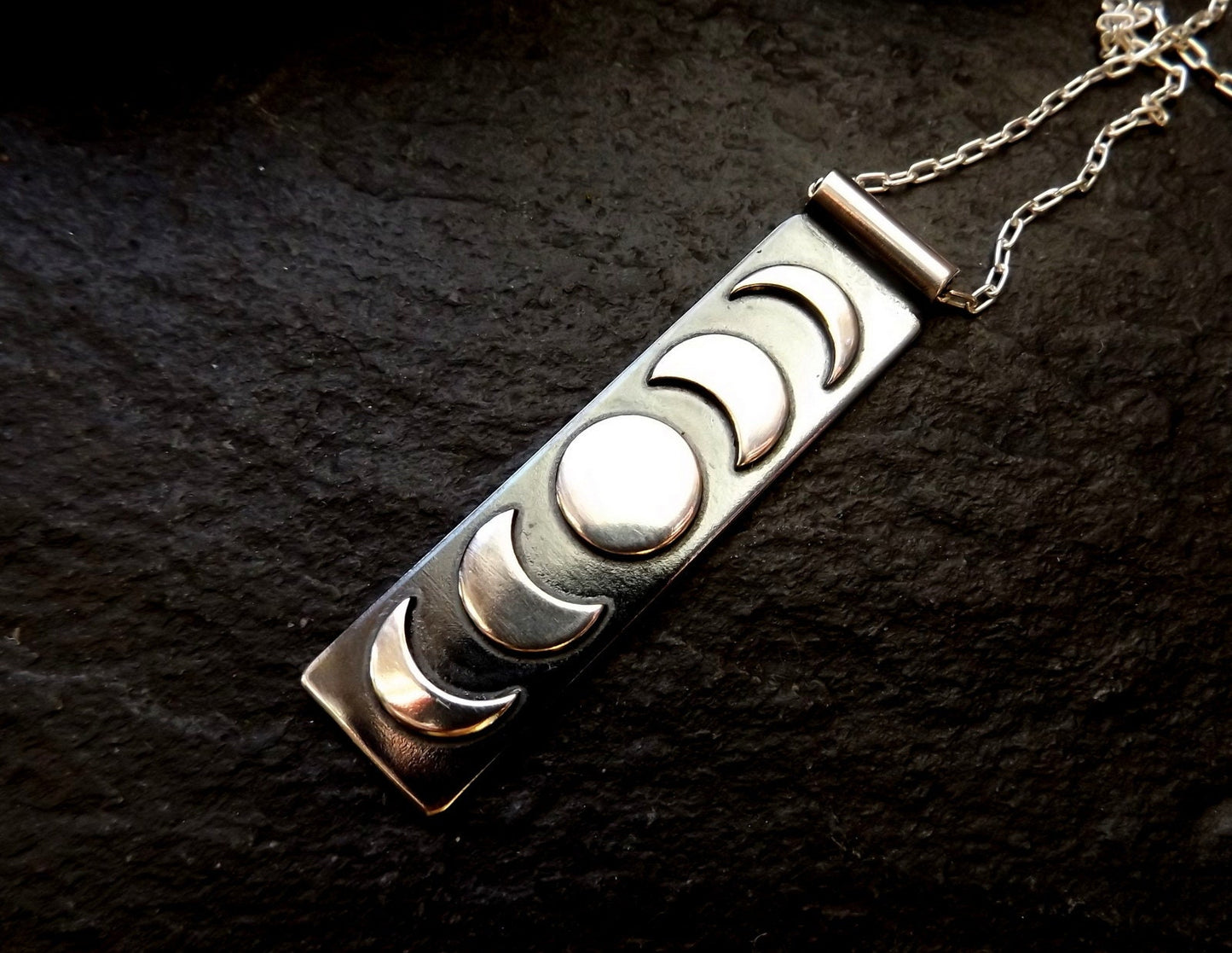 Silver moon phase bar Pendant Necklace  Celestial moon necklace