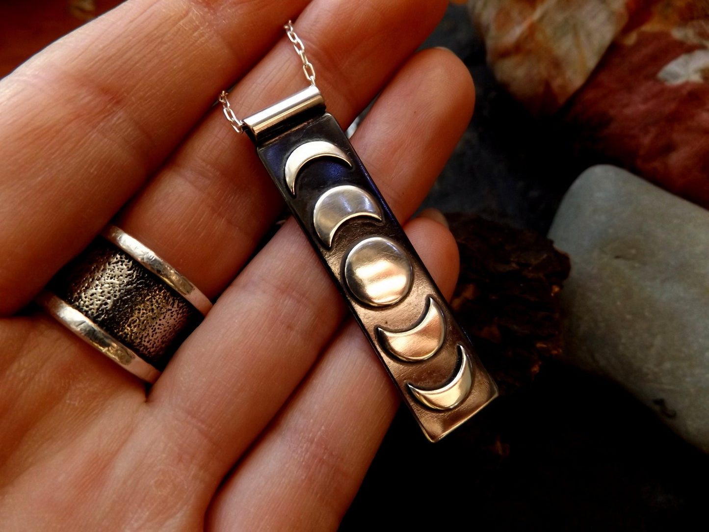 Silver moon phase bar Pendant Necklace  Celestial moon necklace