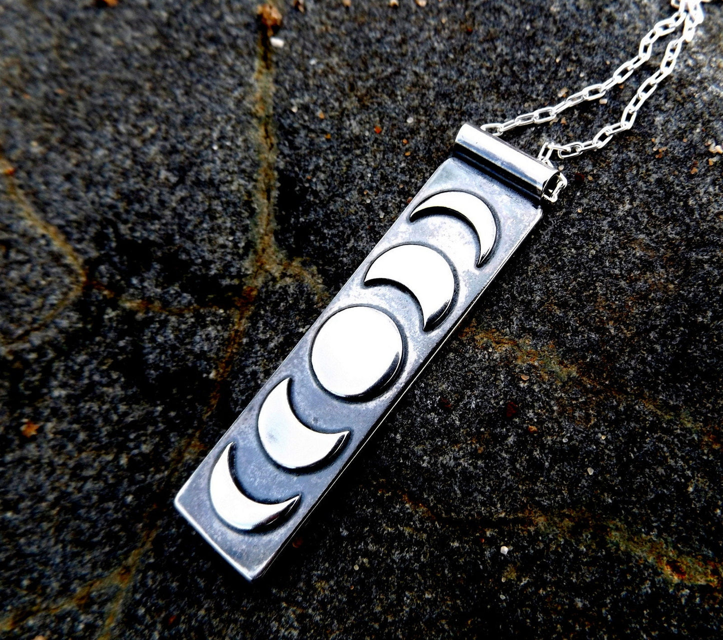 Silver moon phase bar Pendant Necklace  Celestial moon necklace
