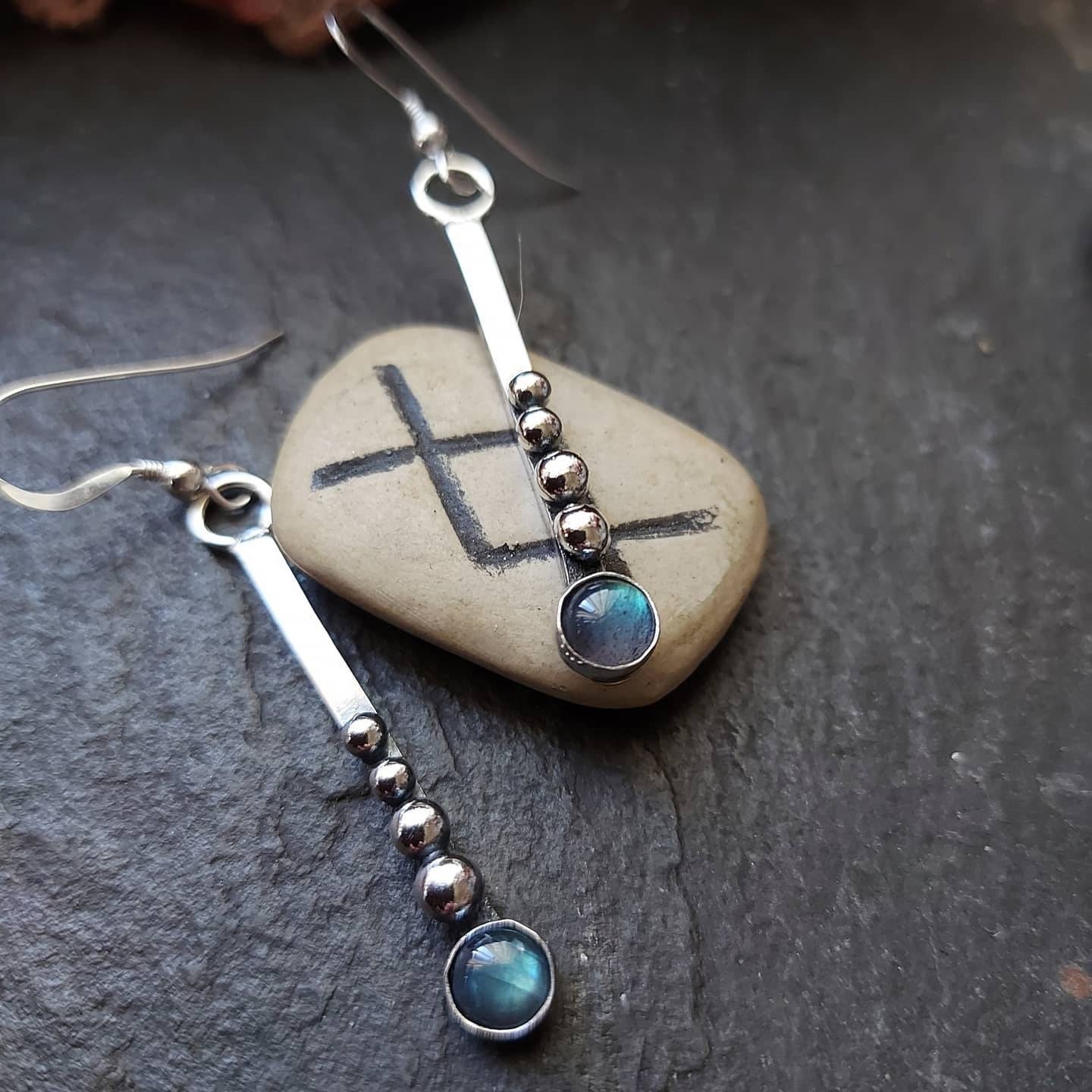 Silver and labradorite dangle /drop  earrings with silver balls