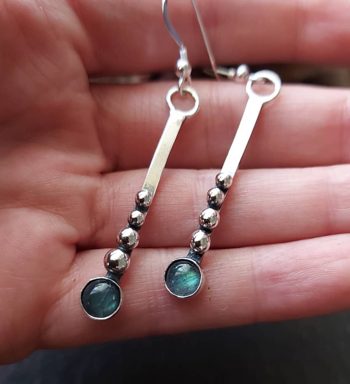 Silver and labradorite dangle /drop  earrings with silver balls