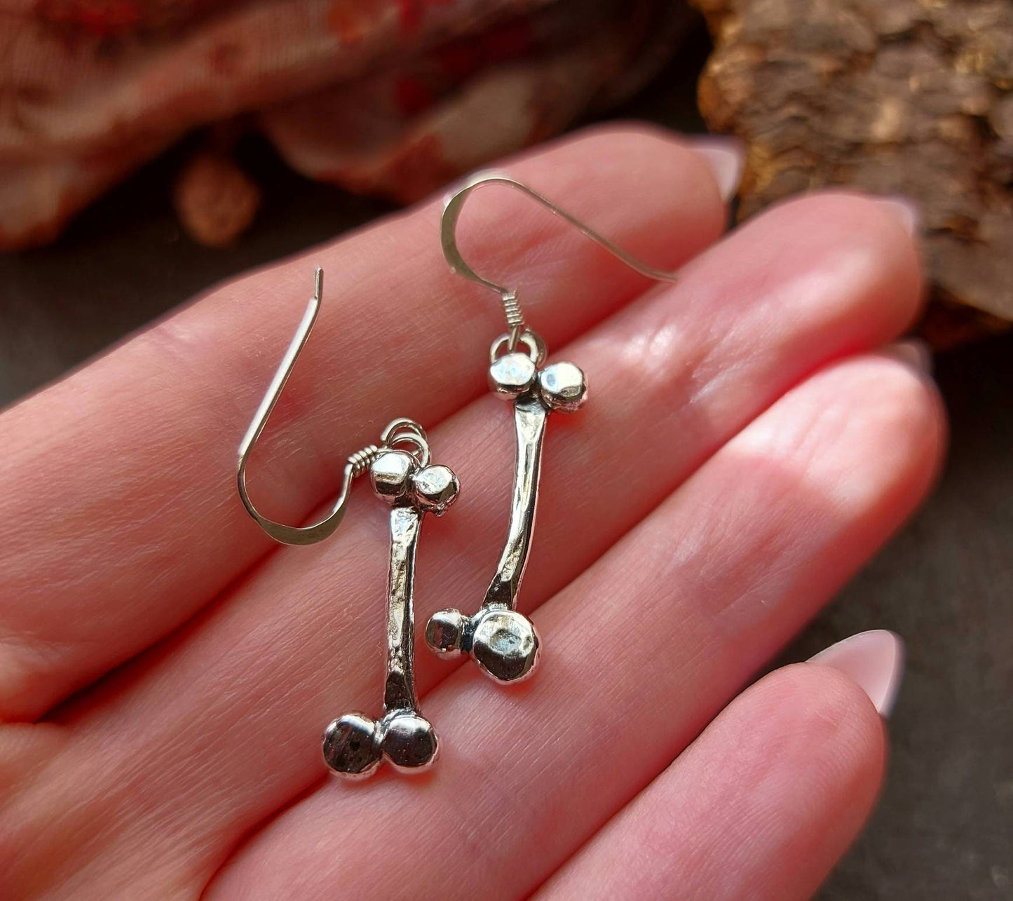 Silver bone  Earrings  handmade little dangle bone drop earrings