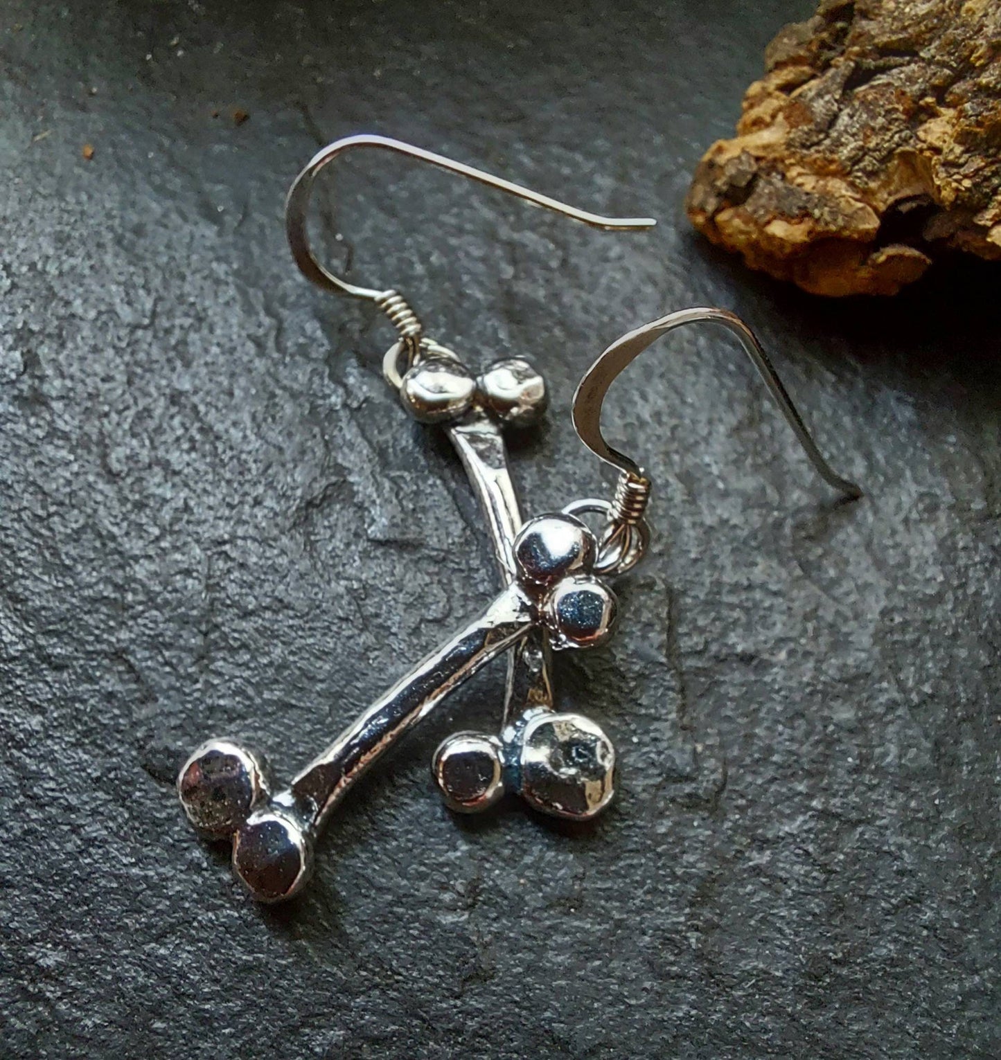 Silver bone  Earrings  handmade little dangle bone drop earrings