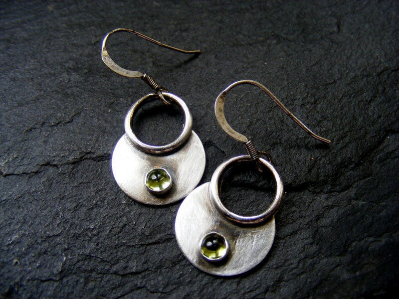 Silver Rustic Moon Dangle earring with Peridot Gemstone