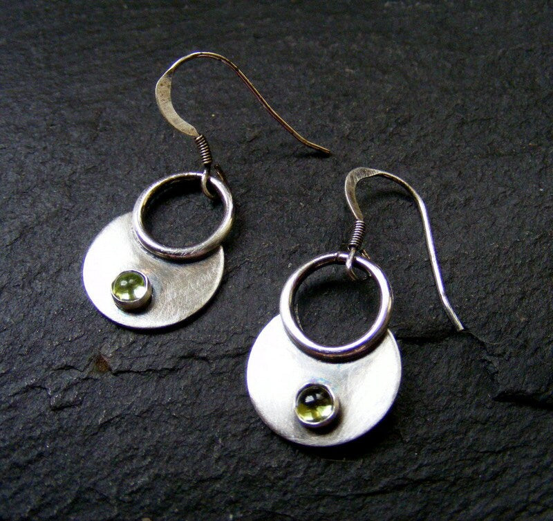 Silver Rustic Moon Dangle earring with Peridot Gemstone