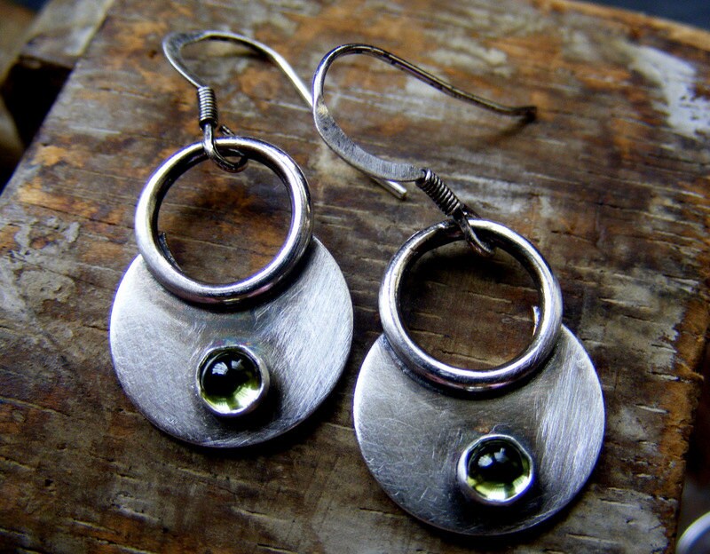 Silver Rustic Moon Dangle earring with Peridot Gemstone