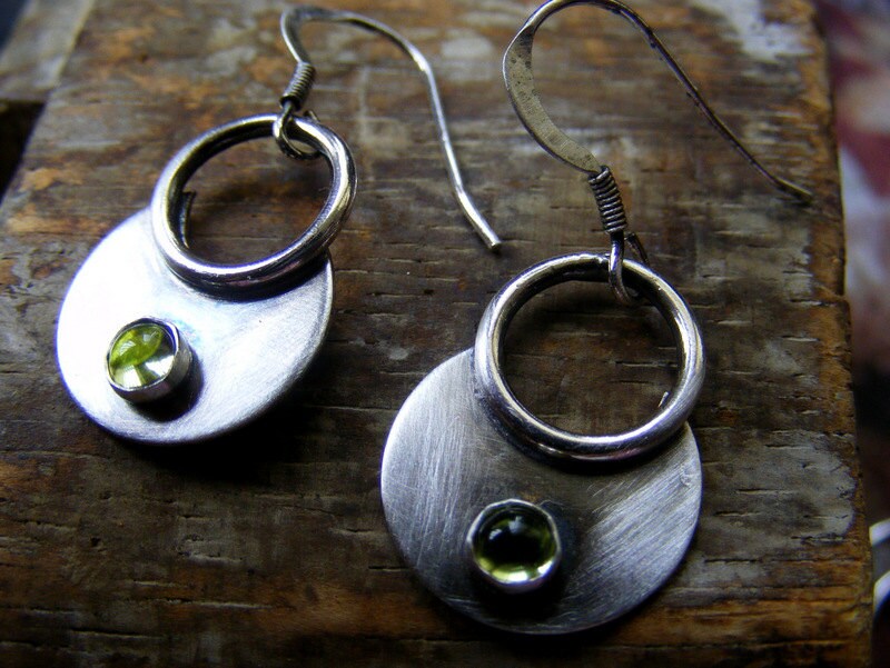 Silver Rustic Moon Dangle earring with Peridot Gemstone