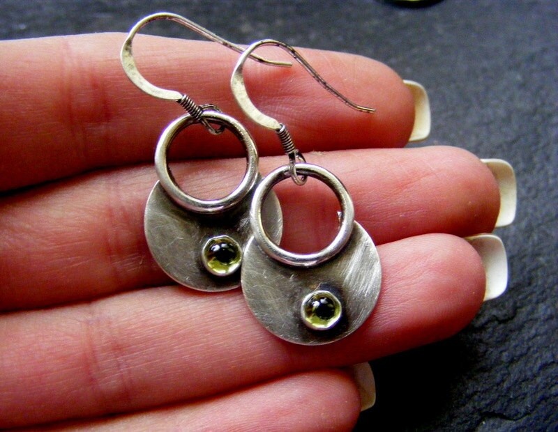 Silver Rustic Moon Dangle earring with Peridot Gemstone