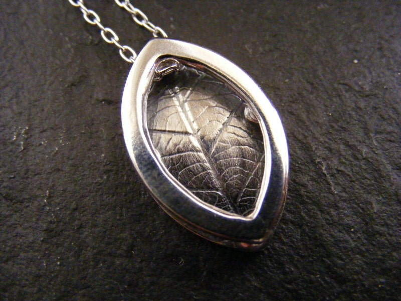 Silver Leaf Pendant shadow box layered and textured necklace with oxidised finish